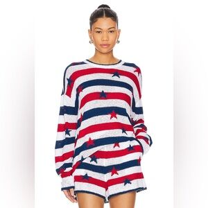 NWT Show Me Your MuMu Go To Sweater Red White Blue Star Spangled Size M